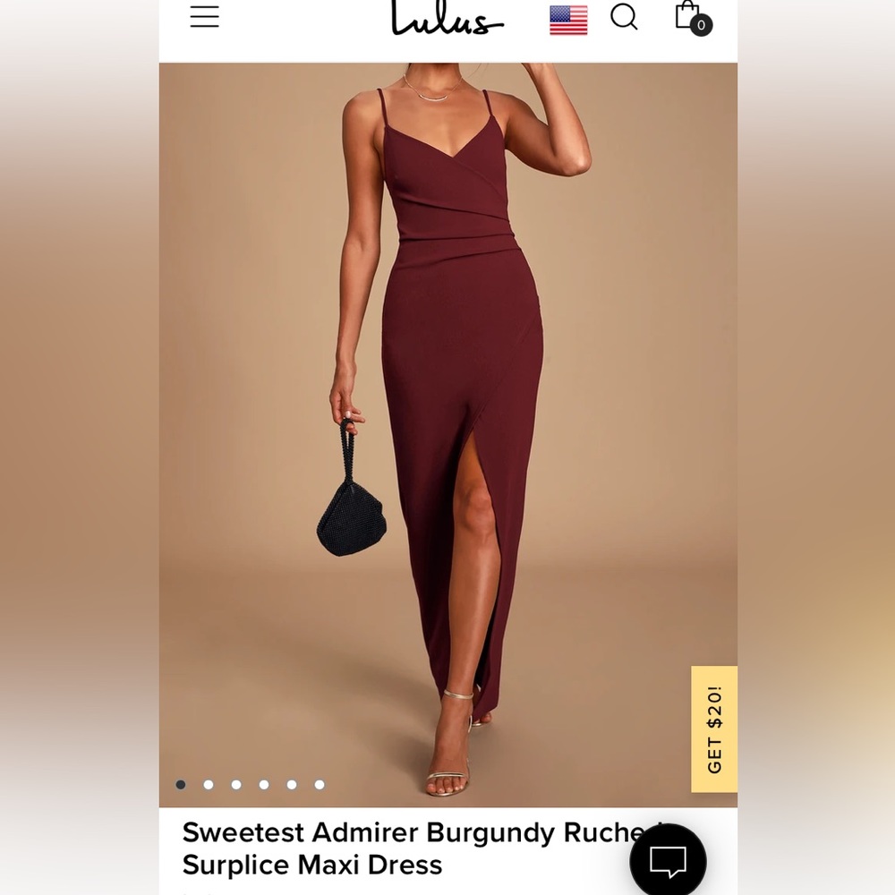 Lulu’s Sweetest Admirer Burgundy Ruched Surplice Dress Medium